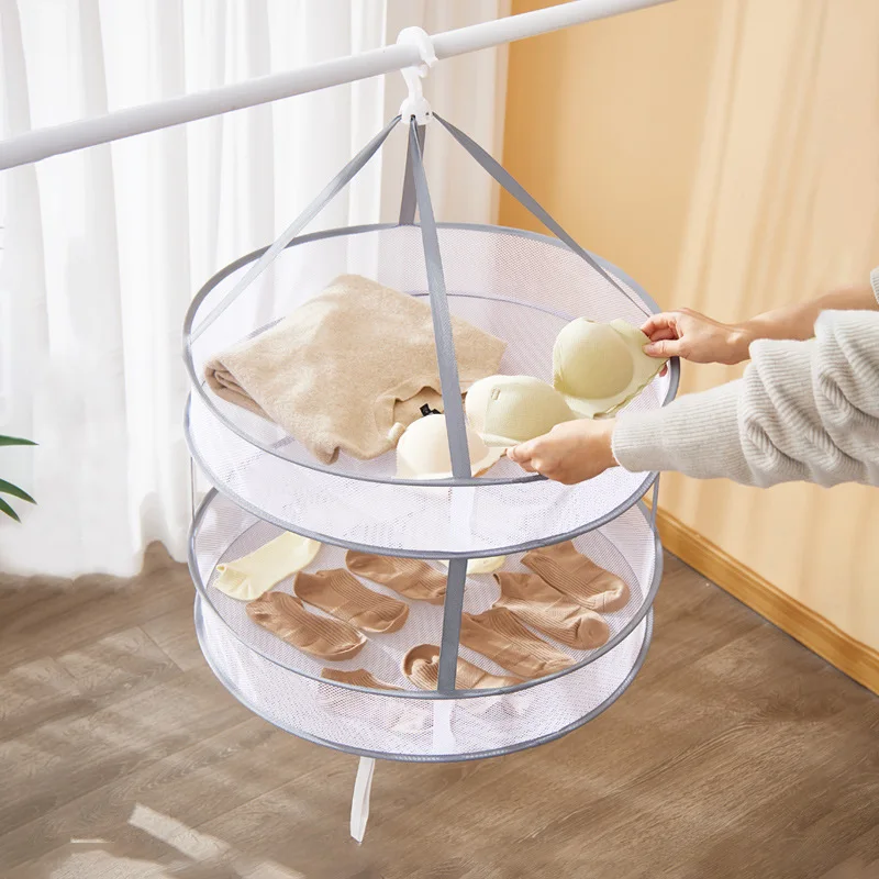 1/2 Layer Pop Up Clothes Dryer Rack Foldable Windproof Sweater Drying Rack Towels Socks Underwear Mesh Drying Rack For Home