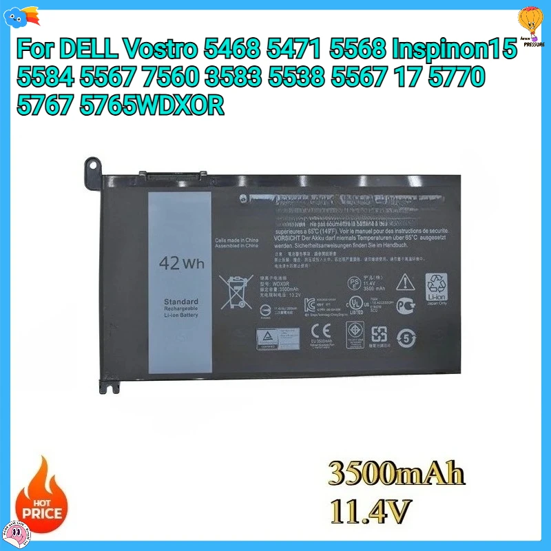

New WDX0R Replacement Battery For DELL Vostro 5468 5471 5568 Inspiron 15 5584 5567 7560 3583 5538 5567 17 5770 5767 5765WDXOR