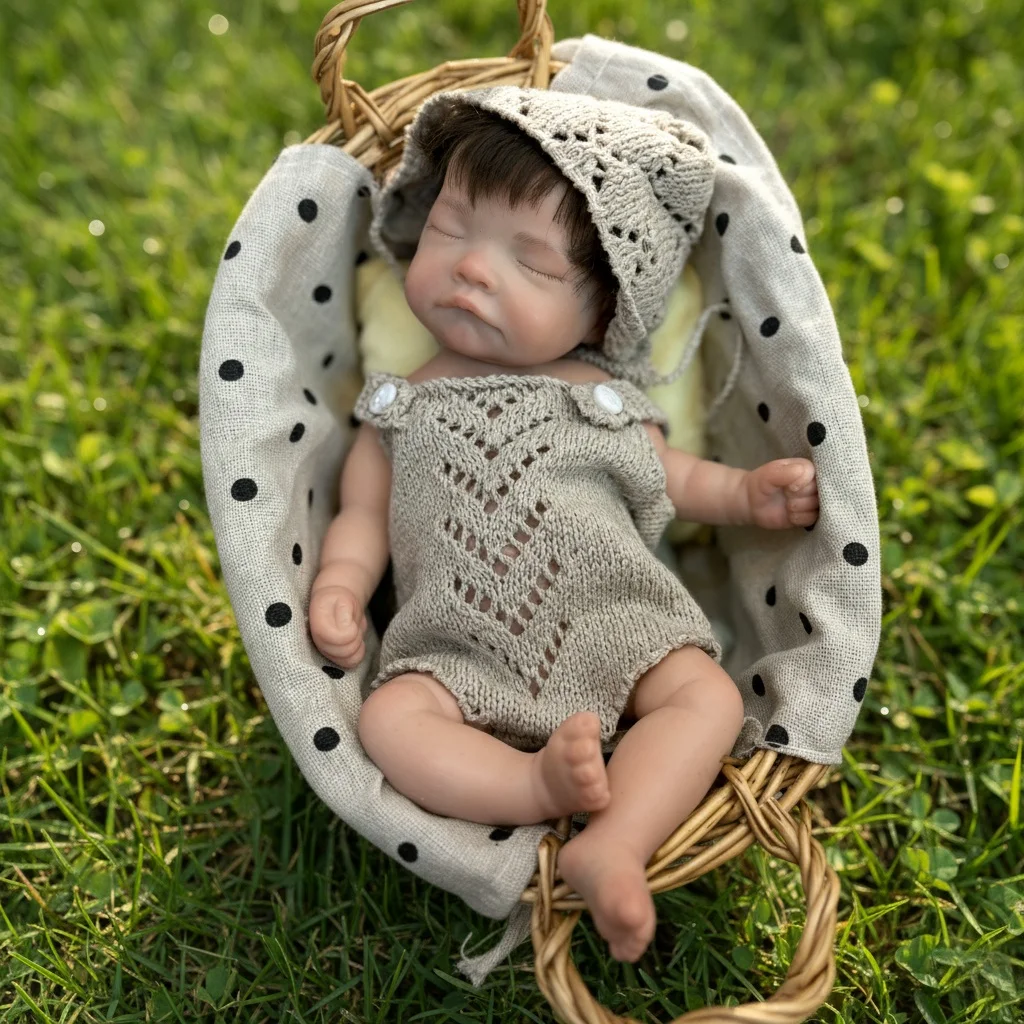 

10 Inch Reborn Silicone Doll Girl - Full Soft Newborn Baby Doll with Open Mouth Rooted Hair Adorable Outfits Included for Kids