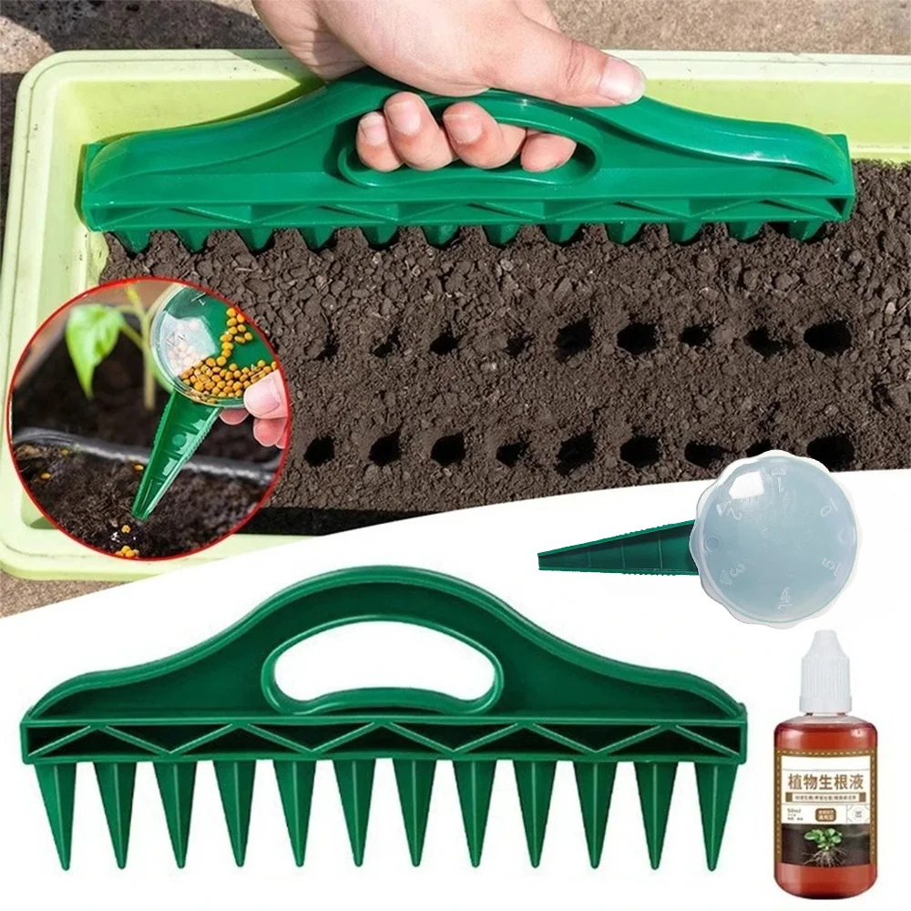 Hand Dibbler Garden Seeder Tool＆Fast Rooting Stimulator, 12-Hole Fast Seeding, Plants Root Supplement for Efficient Gardening