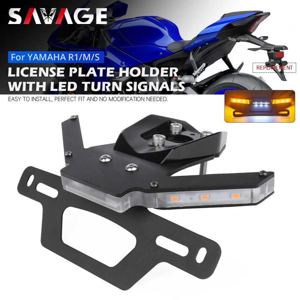

For YAMAHA YZF R1/M/S R1M R1S 2015-2026 Motorcycle License Plate Holder W/ LED Flasher Turn Signal Tail Tidy Fender Eliminator