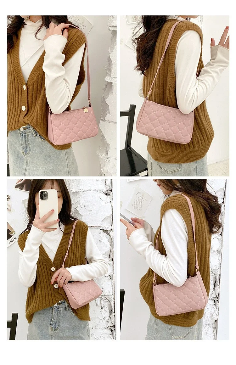 2024 New Fashion Female Shoulder Bag Rhombus Embroidered Solid Color Women\'s Shoulder Crossbody Casual Trendy Phone Bag