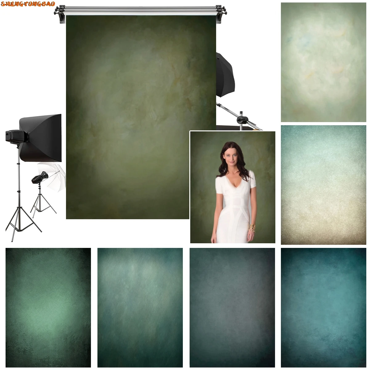 

Green Gradient Portrait Photography Backdrop Solid Color Abstract Texture Wedding Birthday Party Decor Background Photo Props