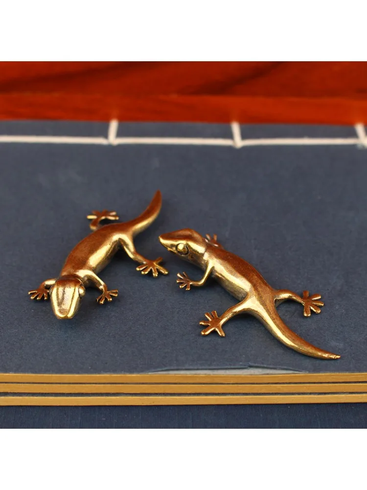 Figurine Gecko pour décoration de maison, petits ornements, Figurines d'animaux en laiton Antique, décorations de bureau pour animaux de compagnie, accessoires de décoration pour la maison