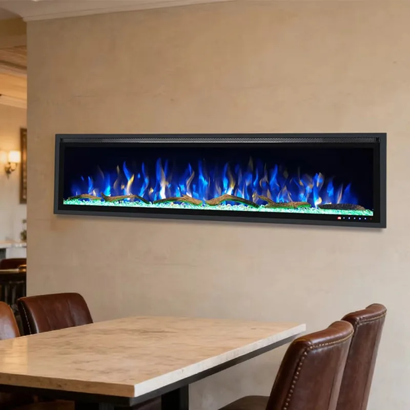 Adjustable temperature 5-speed flame brightness electric fireplace, wall-mounted, suitable for villas