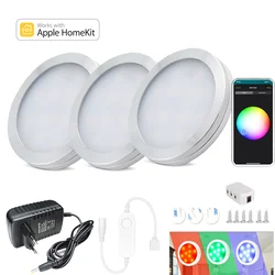 2-9Pcs Kit Homekit WiFi Round RGB LED Under Cabinet Closet Light Furniture Dimmable Wardrobe Lamps Siri Voice Control APP Remote