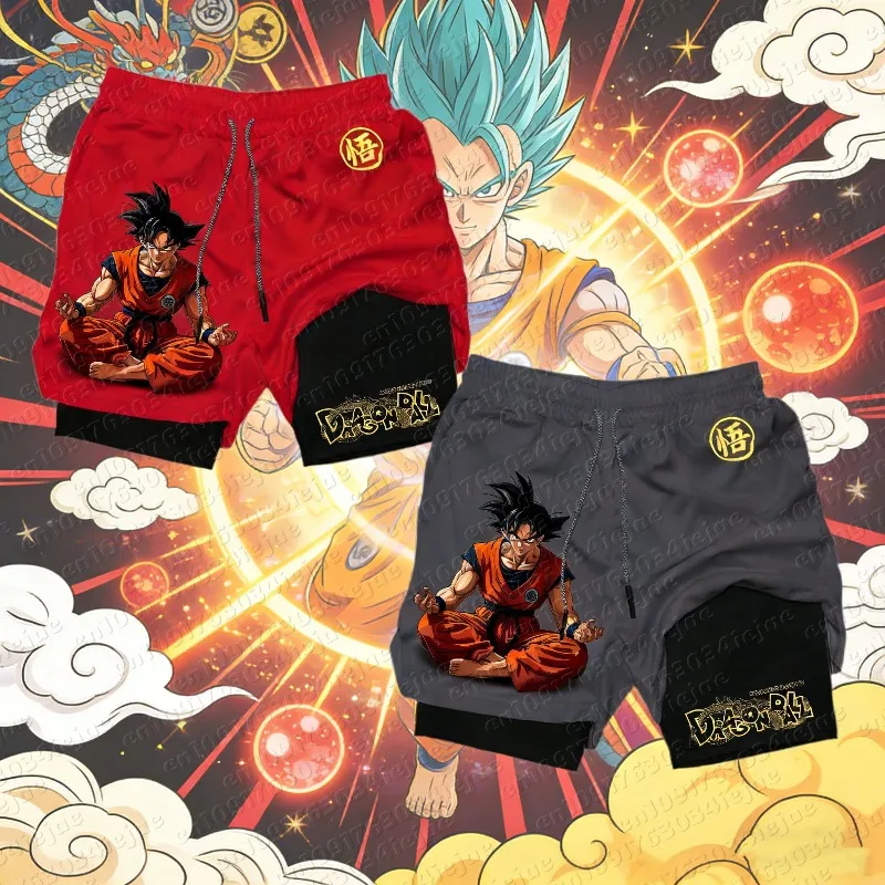 Anime Dragon Ball Son Goku Shorts New 2026 Men Double Layer Sports Short Pants 3d Digital Printing Sportswear Breathable Beach