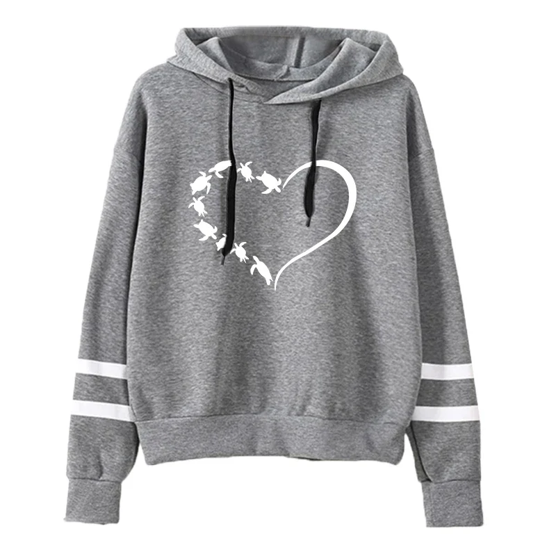 ハートタートルプリントかわいいスウェット秋暖かいトップスファッションパーカー女性のための高品質フード付き長袖プルオーバー