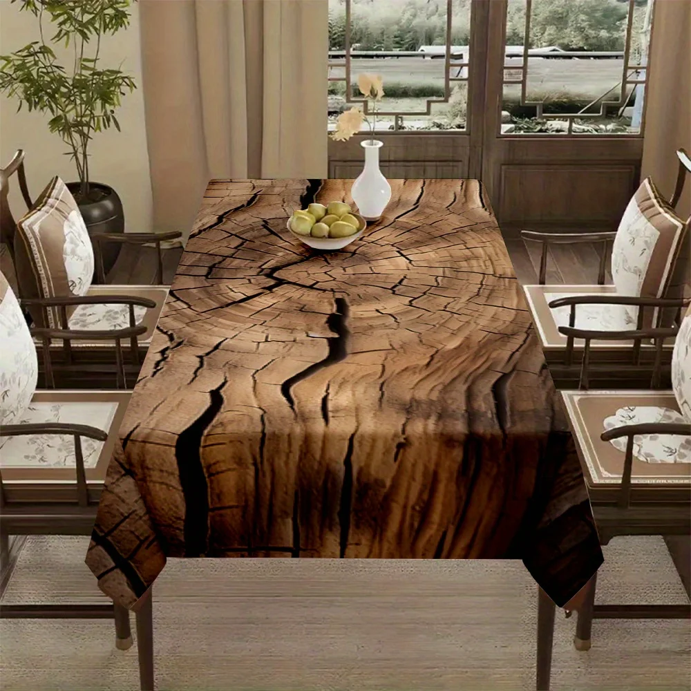 Eine Tischdecke mit Holzmaserung-Imitation – Große rechteckige Tischdecke, geeignet für den Bauernhausstil.