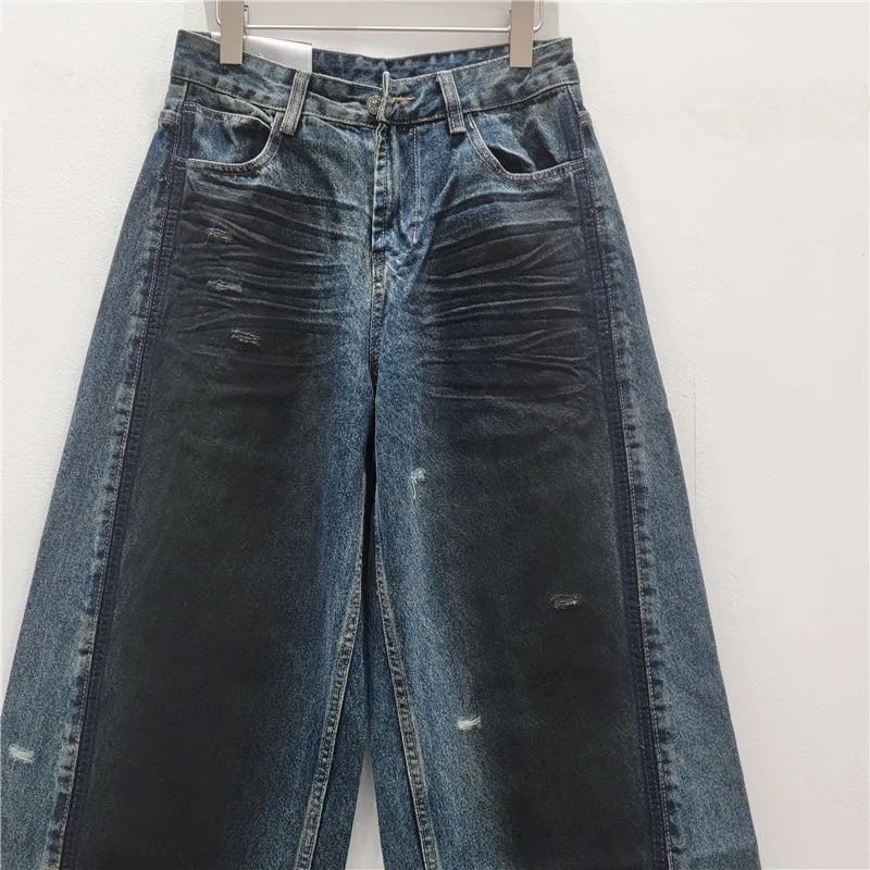 Denim Pant Women Wide Leg Jeans Long Pants High Waist Straight Trousers Y2k Streetwear Elegant Splice Work Casual Loose