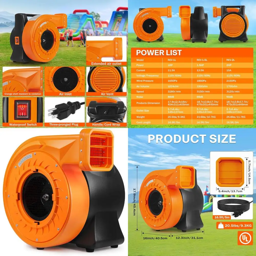 

Мощный воздуходув 950 Вт, портативный воздушный насос 1 л.с. для надувных батутов, водных горок, аттракционов и праздничных украшений