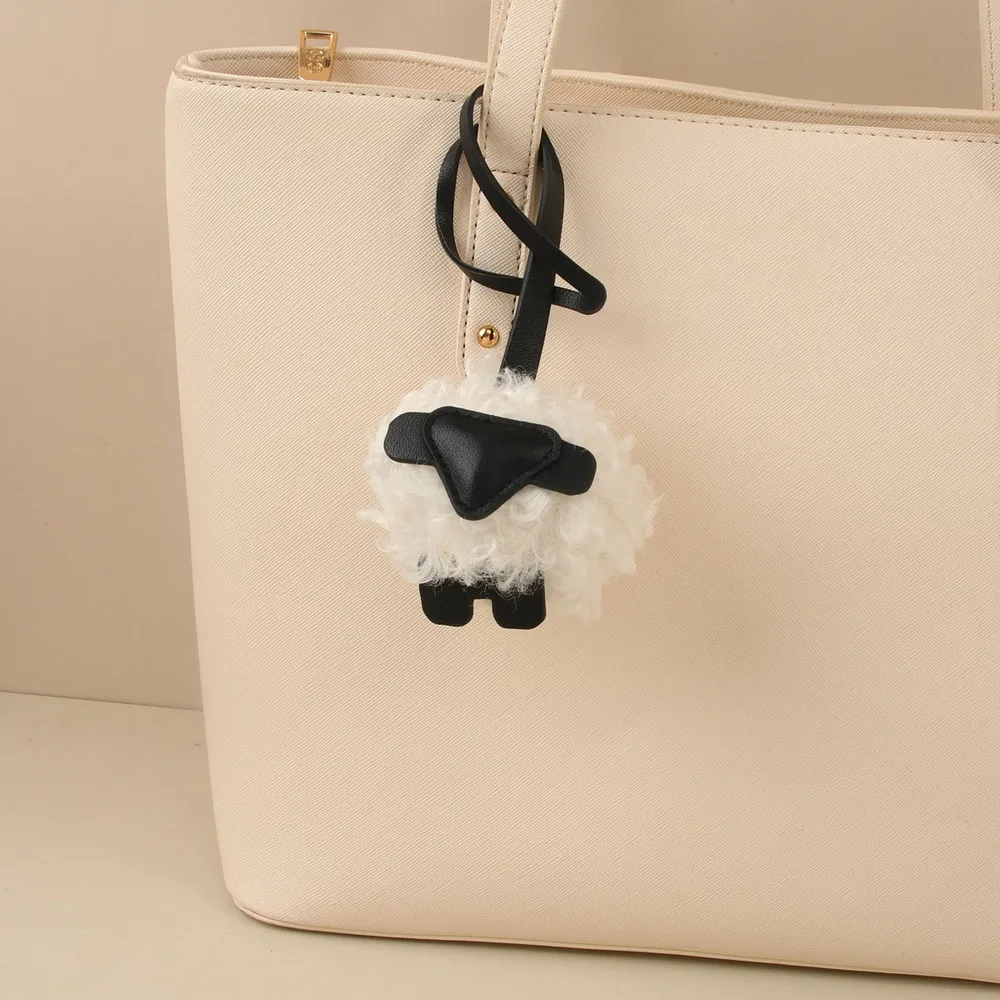 Sheep Bag Charm Fluffy Black And White Animal Purse Charm Loop Strap Cute Lamb Accessory Handbag Decor For Tote Bags And Purses