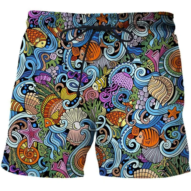 Summer Retro 3D Printed Abstract Fish Beach Shorts For Men Fashion Street Loose Short Pants Cool Surf Board Shorts Kids Clothes