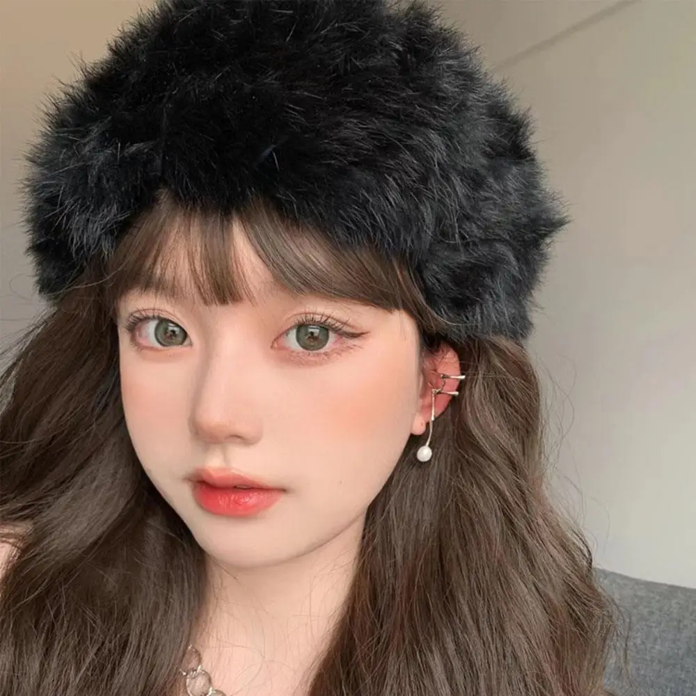 

Rabbit Fur Headband Neck Warmer Headbands Real Hair Band Wide-brimmed Fur Hat Elastic Dual-Use For Women Empty Roof Headband
