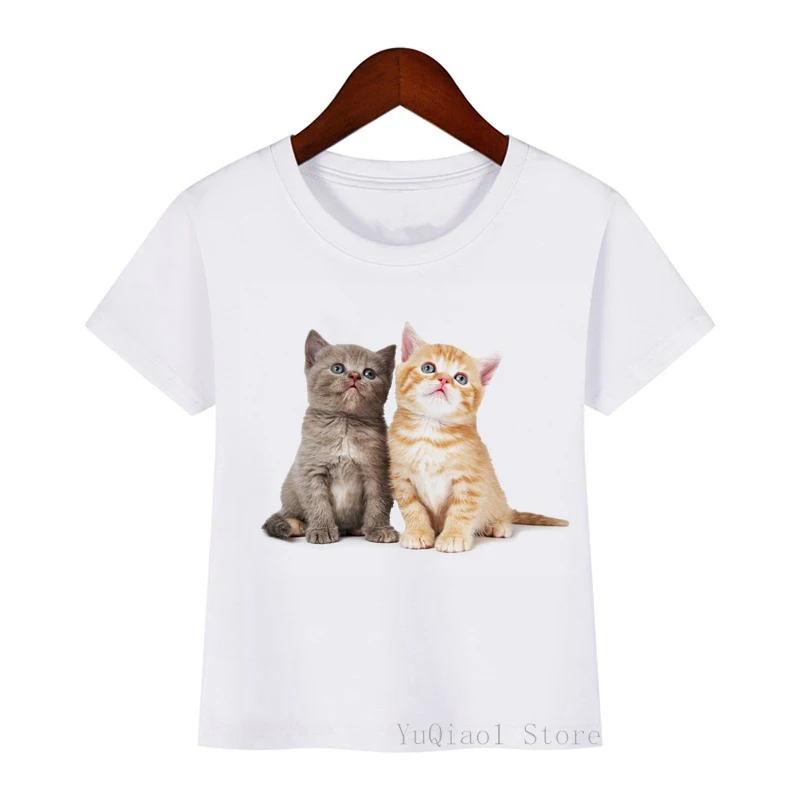 Nowy zabawny trzy zaskoczony nadruk z kotami Baby Boy dziewczyna t-shirty śliczny pies kotek dzieci ubrania lato Camiseta słodkie dziecko T-shirt