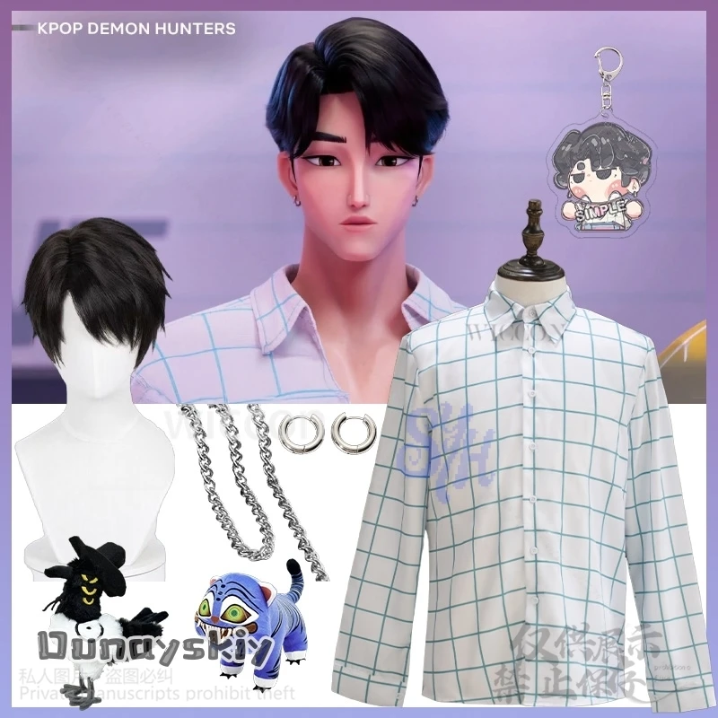 

Saja Boys Soda Pop Uniform Kpop Demon Cosplay Jinu Anime Costume Fashion Handsome Korea Idol Retro Plaid Long Sleeve Shirt 코스프레