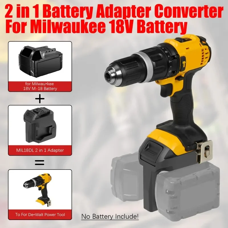 For Milwaukee 2 Packs 18V Batteries Converting To for Dewalt 20V Battery Power Tools Battery Adapter Converter MIL18DL 2 in 1