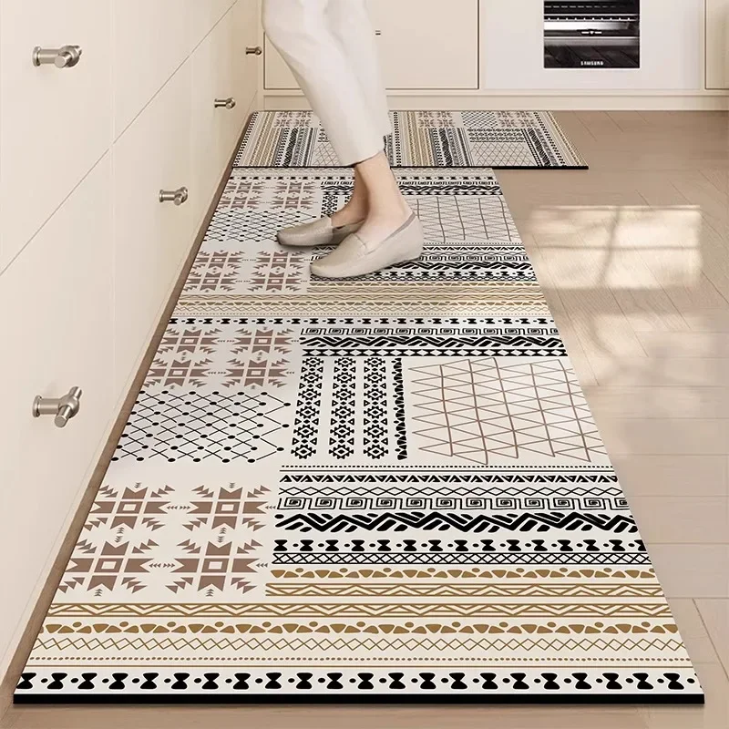 

Kitchen Floor Mats American Ethnic Style Line Waterproof Oil-proof Leather Carpets Large Area Long Rugs Alfombra De Cocina 주방 카펫