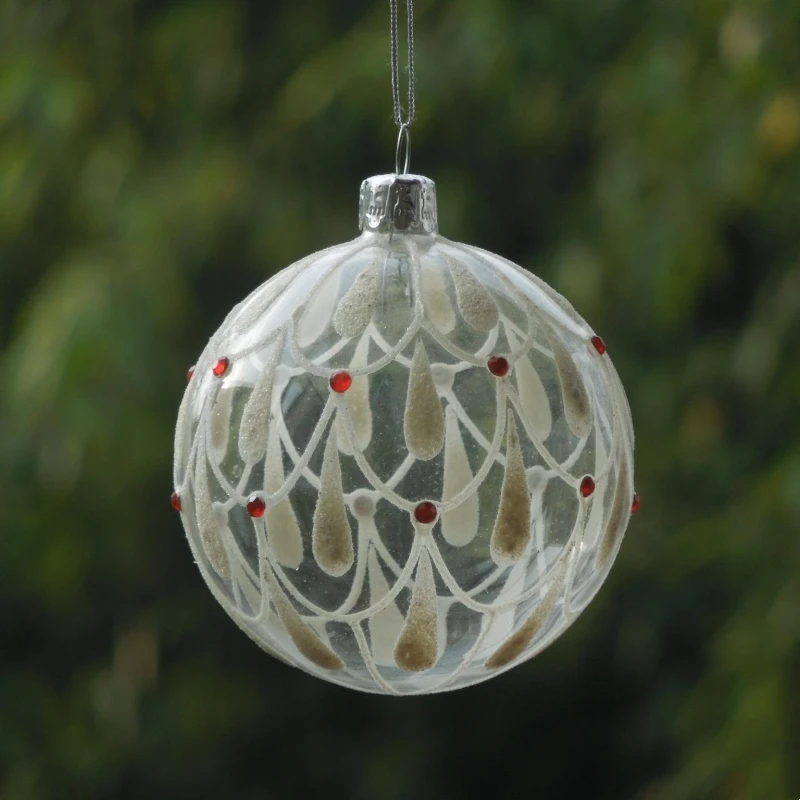 Free Shipping Diameter=8cm White Powder Hand Painting Transparent Glass Ball Christmas Day Hanging Decoration Globe Lamp Blown