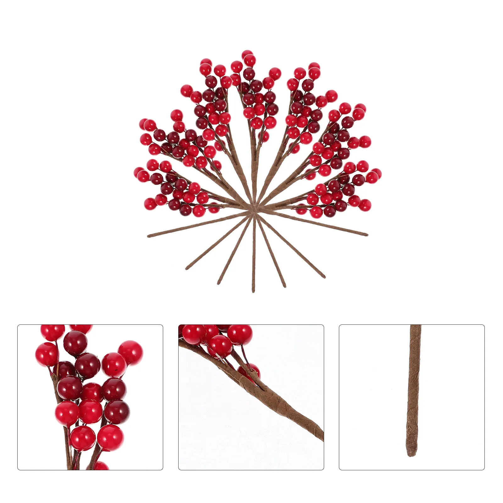 

10 Pcs Christmas Decoration Red Stems Artificial Branches Fake Flowers Premium PVC Foam Wire Realistic Elegant Lifelike Xmas