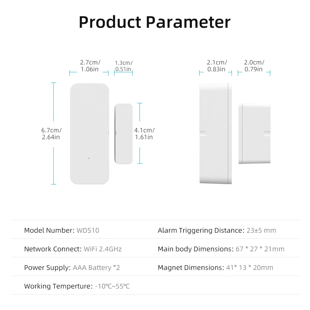 AVATTO Tuya WiFi Sensor de puerta inteligente puerta abierta/cerrada Detector inalámbrico sistema de alarma Control por aplicación, funciona con Alexa Google Home
