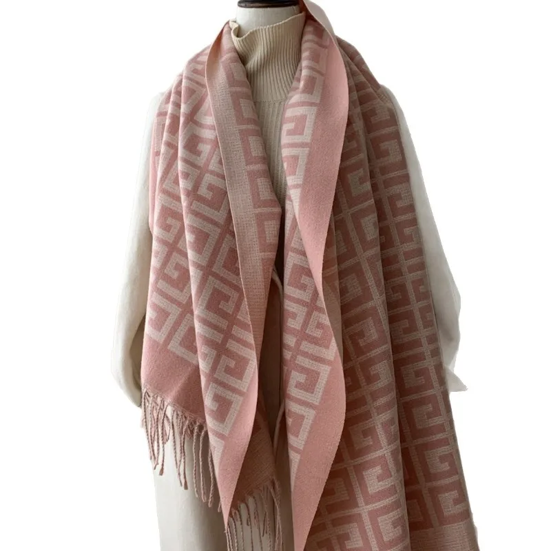 Luxury Two Way Scarf 2025 for Women Winter Warm Faux Wool Blend Reversible Wrap Elegant Design Christmas Gift Free Shipping