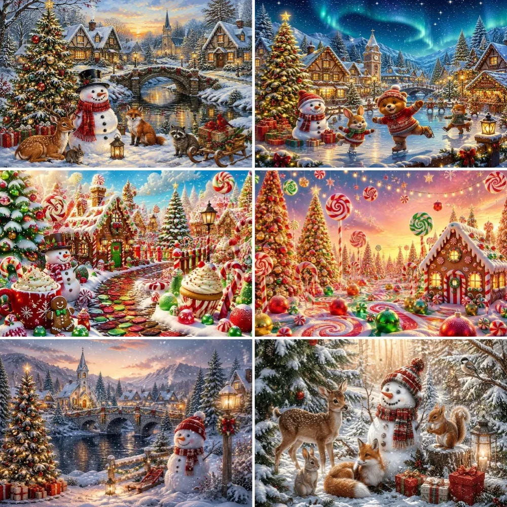 Christmas Winter Village Backdrop Fantasy Castle Candy Town Vinyl Background Holiday New Year Christmas Party Decoration Banner
