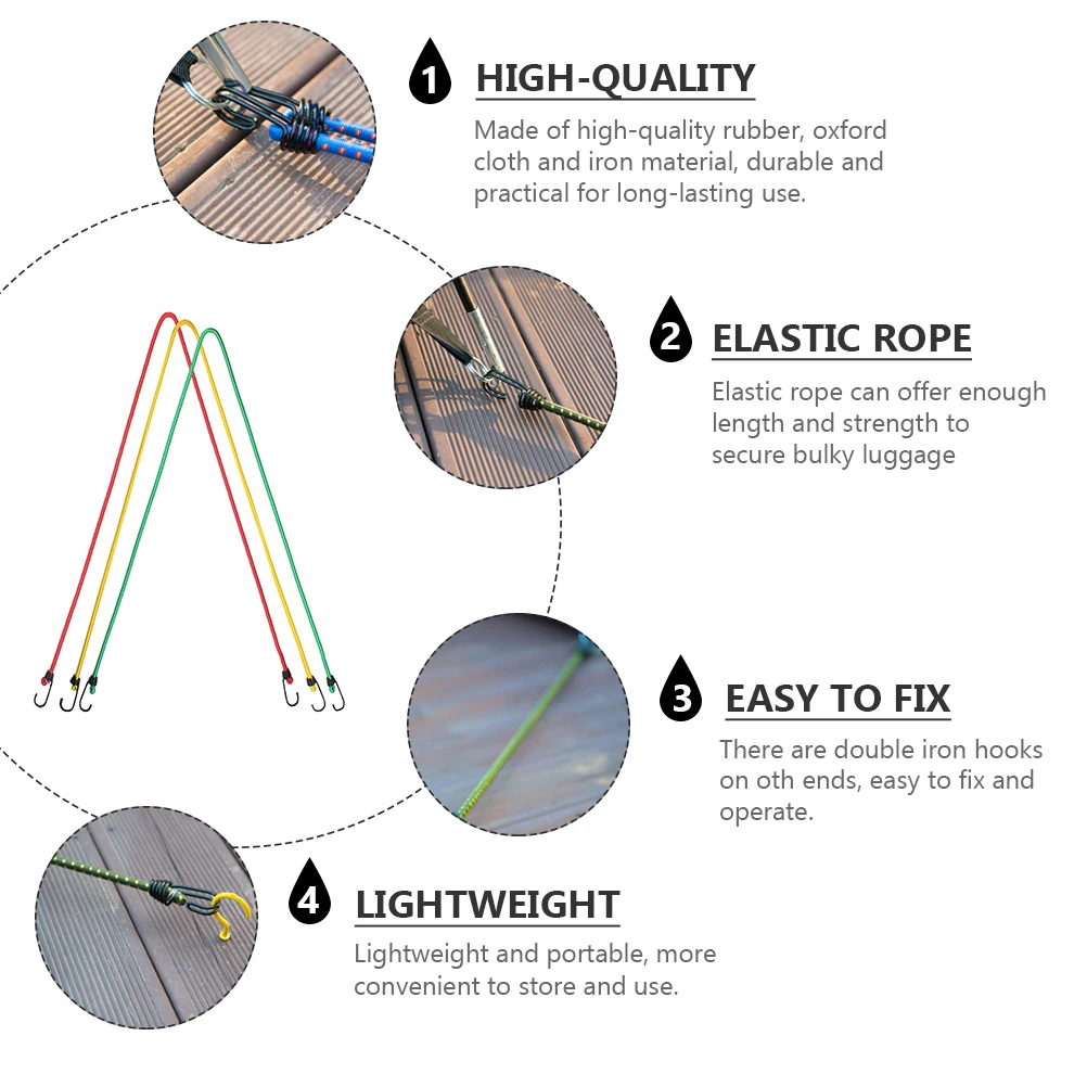 

6 Pcs 1.2M 8mm Elastic Rope Bungee Cords Outdoor Tent Fixing Belts Luggage Straps Double Iron Hooks Multi functional for Camping