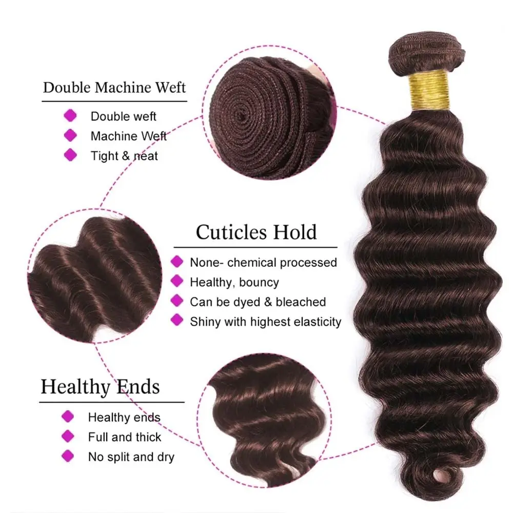 4# Human Hair Bundles Water Curly Human Hair Weave 1 3 4 Bundles Deal Remy Hair Extension for Black Women Chocolate Brown Color