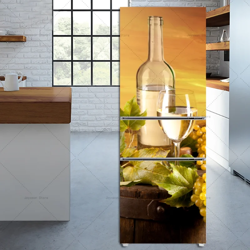 Home Kitchen Wine Glass Refrigerator Sticker Removable Waterproof Double Door Refrigerator Bathroom Sliding Door Sticker