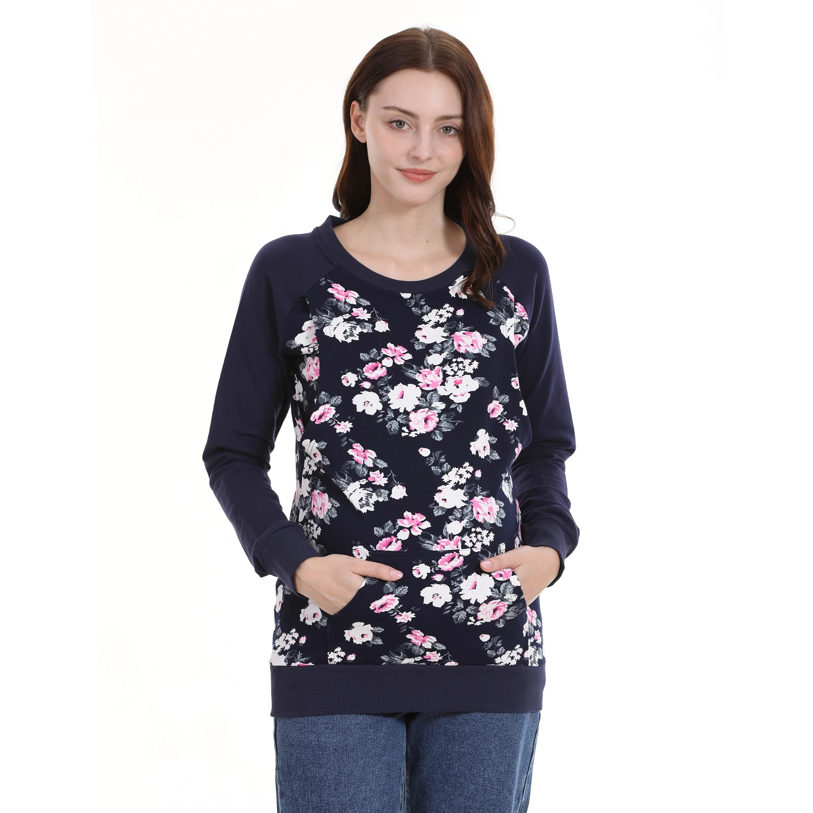 Autumn Winter Pregnancy Clothes Long Sleeve Maternity Tops Floral Breastfeeding Hoodies Nursing Sweatshirt