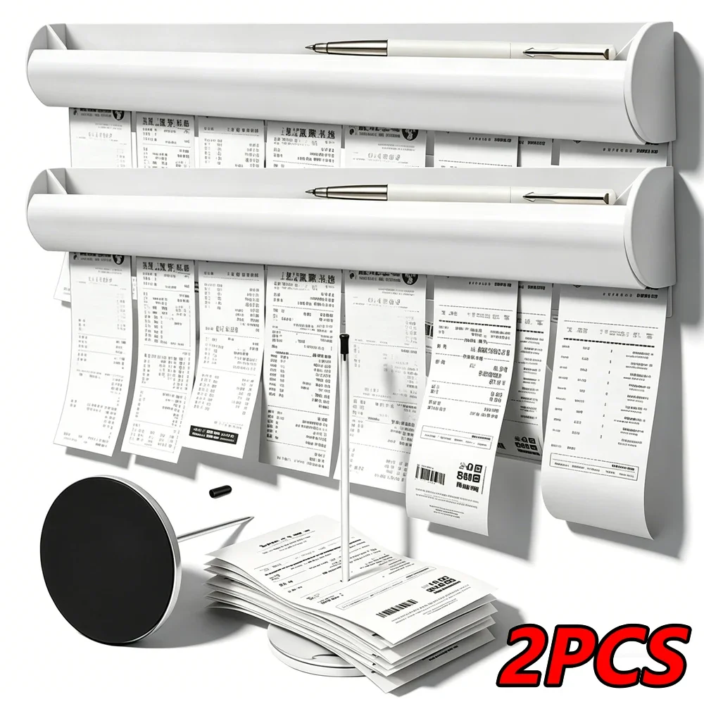 2Pcs Kitchen Ticket Holder Rail 30cm Ticket Tab Bill Receipt Hanging Rack with 2 Metal Receipt Ticket Clip Sticky Note Organizer