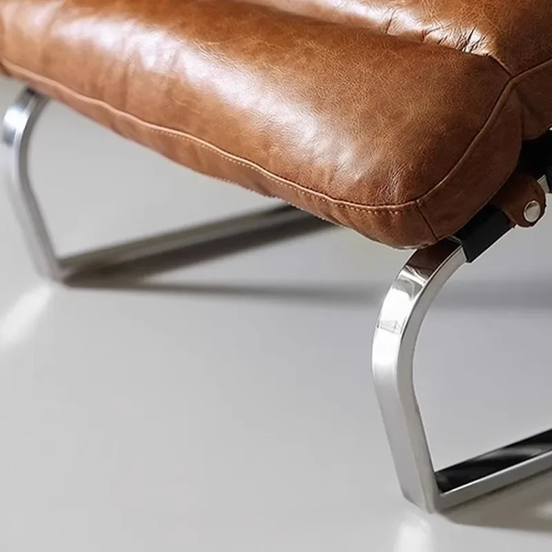 中世の昼休み用リクライニングチェア、オイルワックスレザー、バルコニー、コルビュジエレザー、カジュアルソファチェア