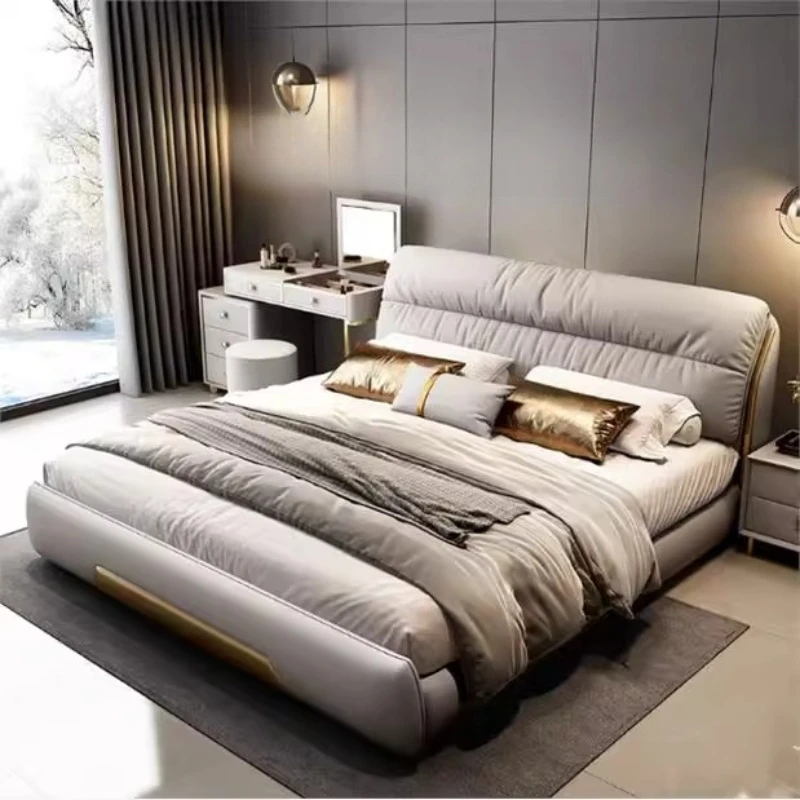 Nordic Double Beds Queen Minimalist Modern Cream Beds Storage Space Letto Matrimoniale Multifunzione Bedroom Furnitures