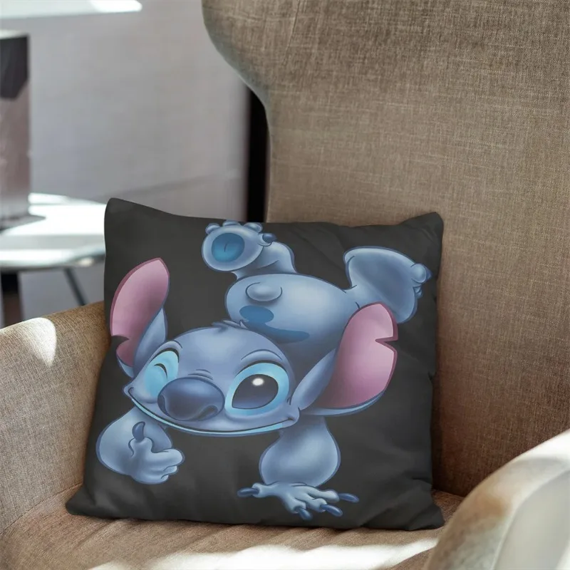 Lilo & Stitch Stitch Pillowcase Cartoon Pillow Decor Pillowcase Car Anime Bedroom Sofa Cushion Cover Peach Skin Velvet 45x45cm