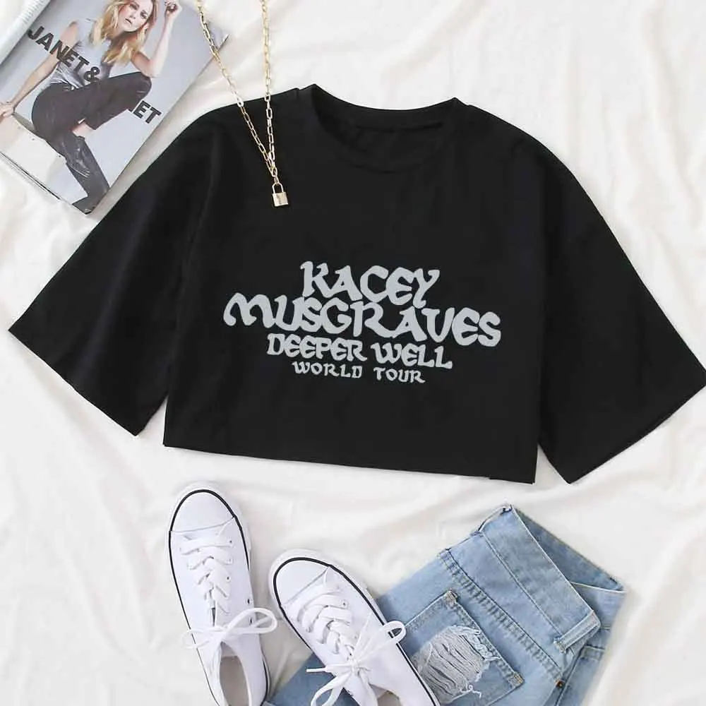 Kacey Musgraves Deeper Well World Tour 2024 Shirt Tops O-Neck Short Sleeves Casual Fans Gift Regular Girls Clothing Super-short