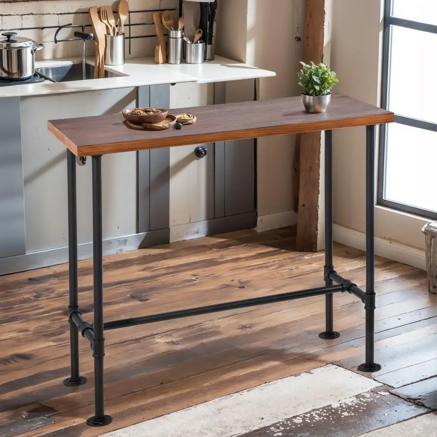 

Rectangular Dining Table for 4, 47.3 L x 41.3 H x 23.6 W, Heavy Duty Metal Pipe, Solid Wood Desktop, Home Kitchen Bar Office Caf