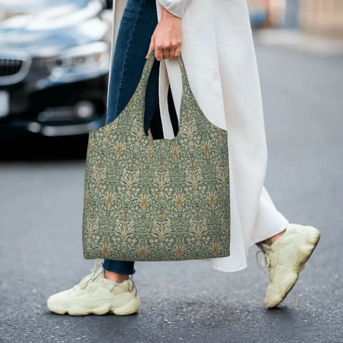 William Morris Snakeshead Forest Thyme Green Pattern Shopping Canvas Bag Capacity Grocery Floral Botanical Tote Shopper Bags