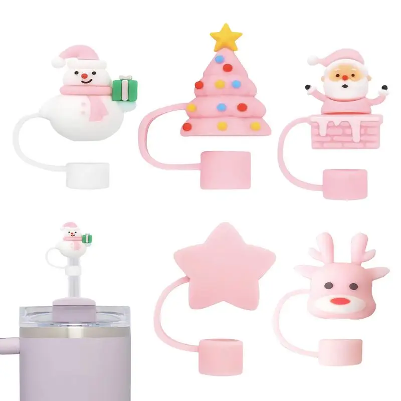 

Многоразовые соломенные чехлы Рождественские 10 мм милые соломенные чехлы 5X комплект силиконовых креативных пылезащитных чехлов многоразовые соломенные чехлы для мальчиков и девочек