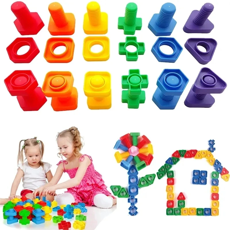 Juego de bloques de construcción Montessori para niños, juguetes educativos de clasificación, tuercas y pernos, formas, colores a juego, regalo divertido, 29 piezas