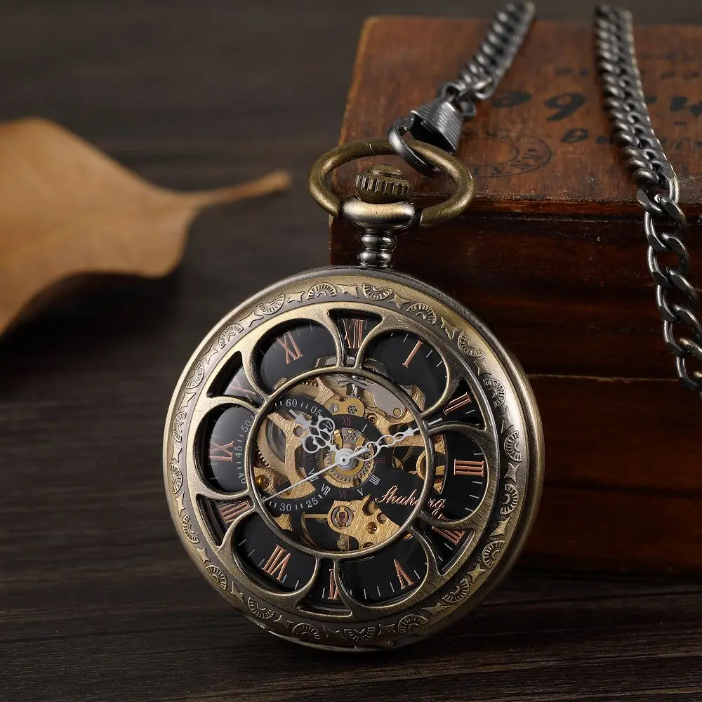 Bronze Steampunk Luxury Fashion Antique Skeleton Mechanical Pocket Watch Men Chain Necklace Business Casual Pocket & Fob Watches