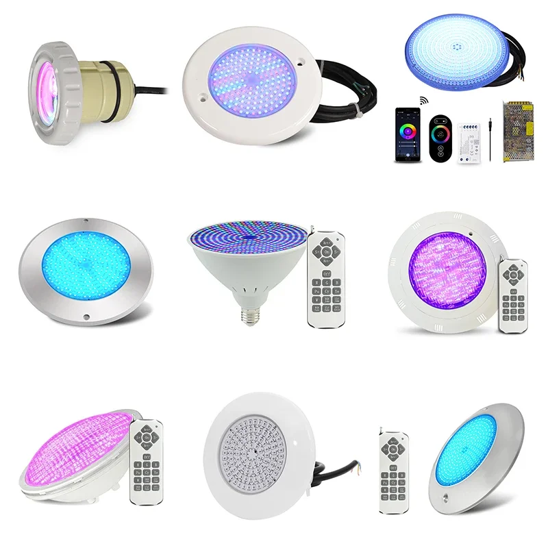OEM IP68 15W RGB AC DC 12V Waterproof Swimming Pool Light Remote Control Underwater Lighting for Concrete Vinyl Fiberglass Pool