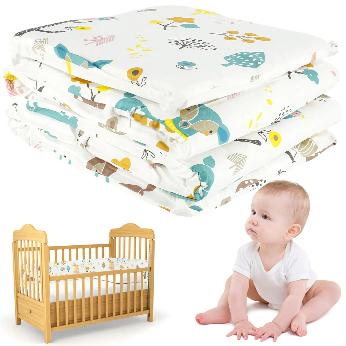 Crib Liner Bumper Soft Cotton Baby Bed Protector Bumper Breathable Crib Around Cushion Washable Baby Safe Crib Bumper Pads