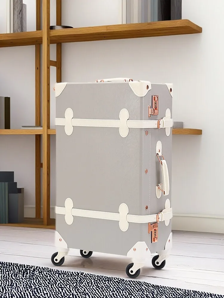 

Leather Rolling Luggage Sets Spinner Women Vintage Style Suitcase For Travelling