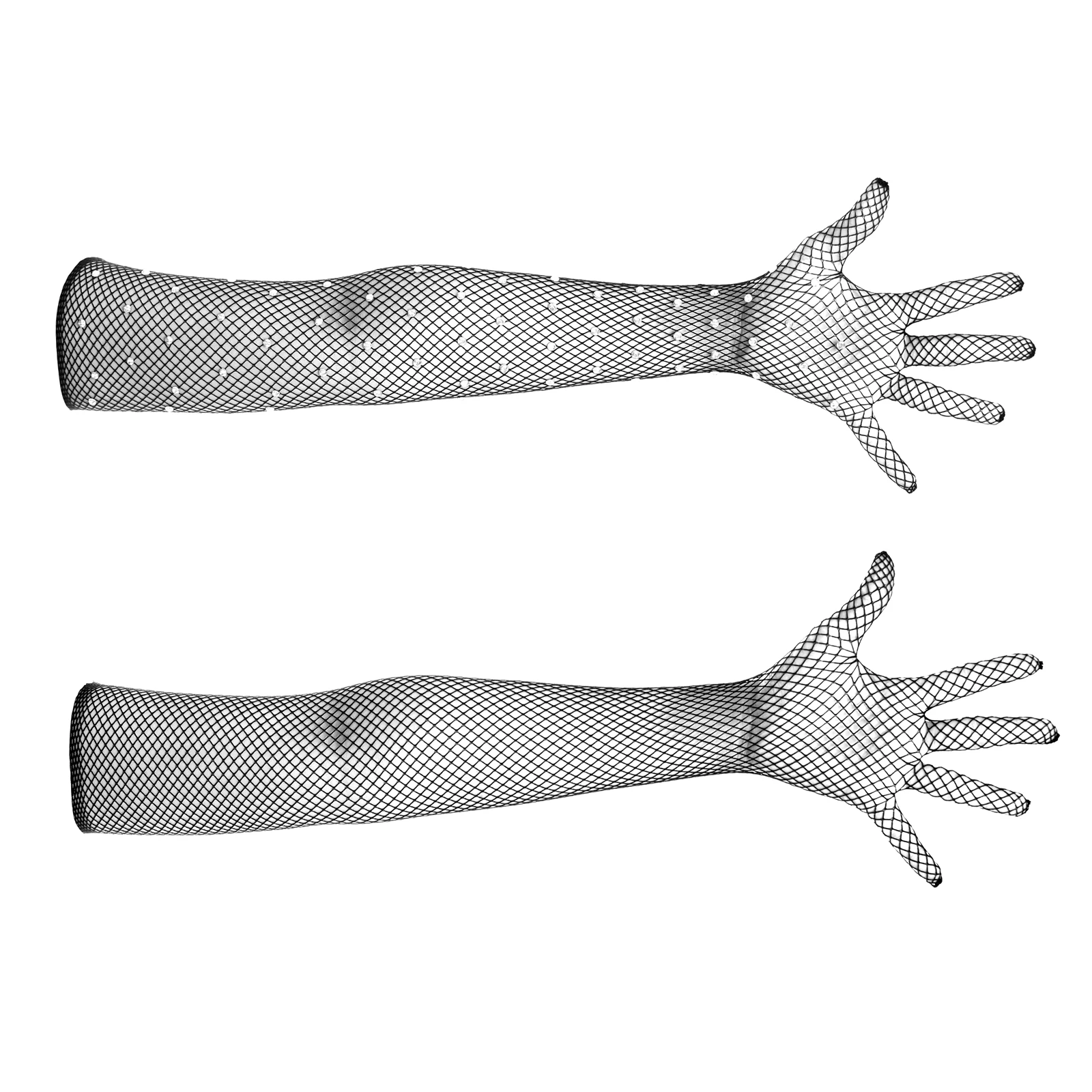 Ftshist Flash Diamond Mesh Long Gloves Sexy Stretch Full Fingers Gloves Black Fishnet Bling Long-Sleeve Stage Party Accessories