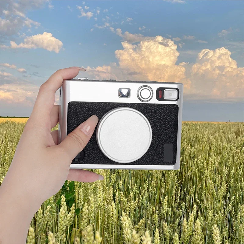 Tutup pelindung lensa depan logam, untuk Instax Mini EVO tutup lensa kamera, penutup pelindung tahan debu warna perak