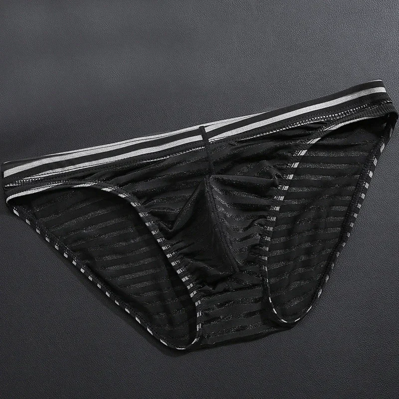 Men\'s Striped Sexy Fashion Ultra-Thin Sheer Erotic Hombre Bikini Breathable Underpant Nylon Underpants See Through Trunks