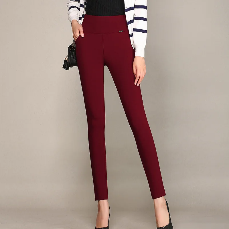 Pantaloni Skinny a vita alta da donna, Leggings elastici, pantaloni Slim, nero, vino, blu, bianco, da ufficio, 5XL, 6XL