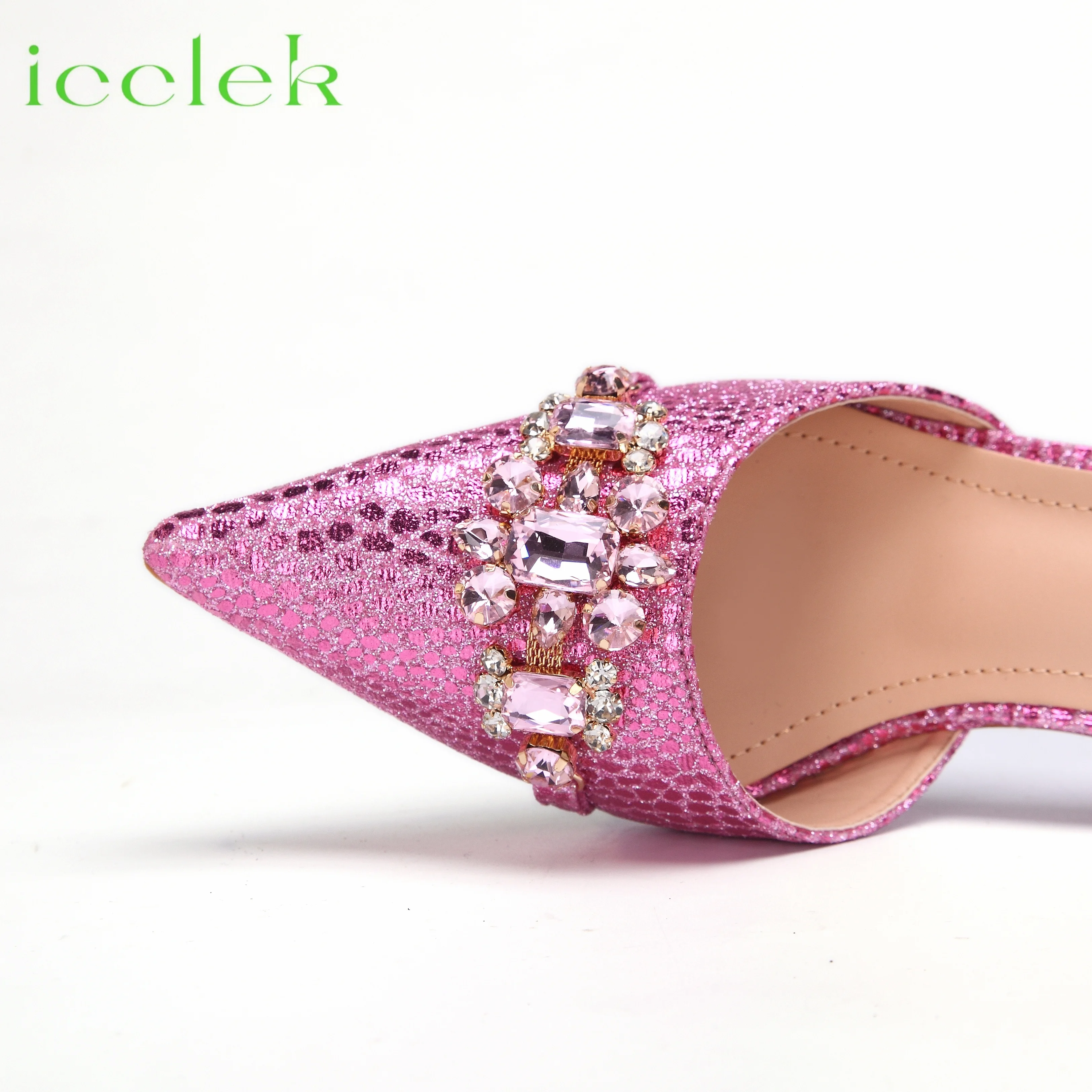 Scarpe con tacco alto per donna moda ricamo strass Design italiano colore rosa scarpe a punta e borse Set