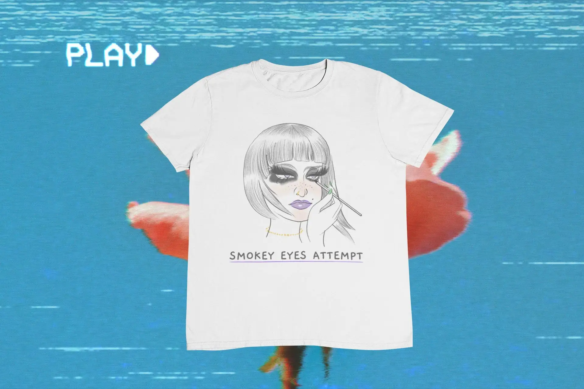 Smokey Eyes Make Up T Shirt Woman Illustration Girl With 100 Cotton